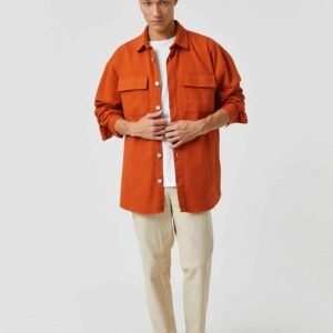 Koton Men Basic Shirt Jacket Canvas Classic Neck Buttoned Pocket Detail, Long Sleeve, Shirts, Black