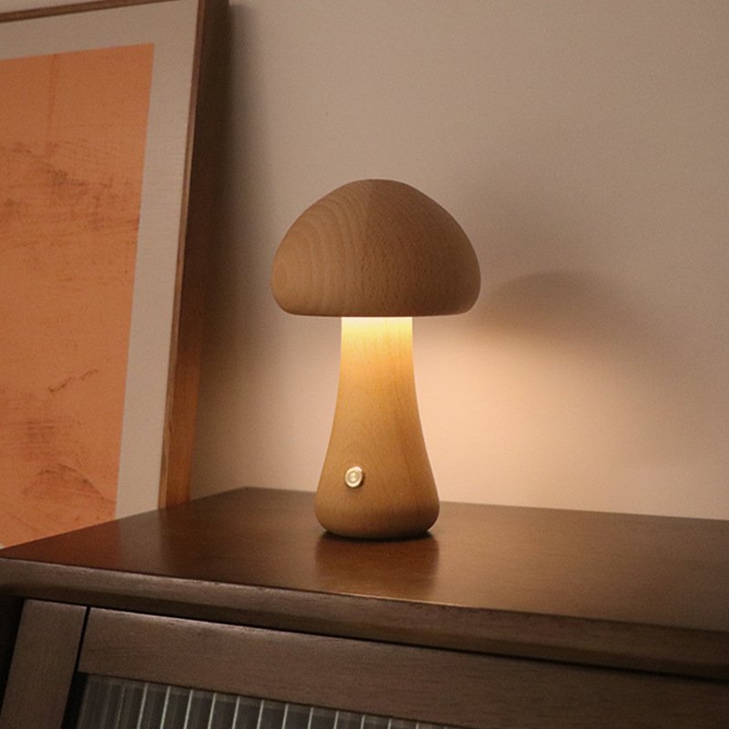 INS Wooden Cute Mushroom LED Night Light With Touch Switch Bedside Table Lamp For Bedroom Childrens Room Sleeping Night Lamps Home Decor - Image 8